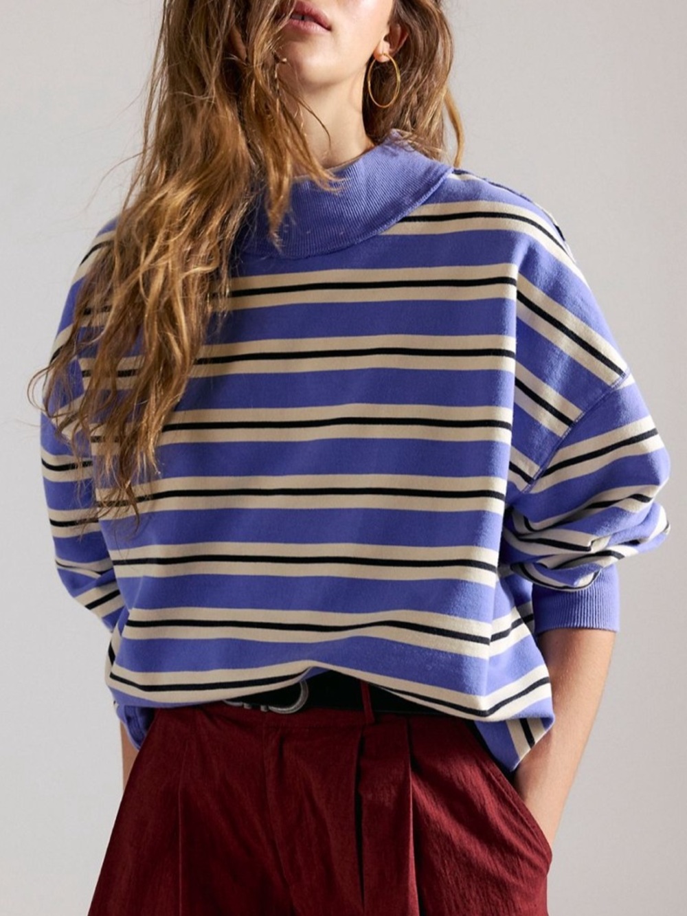Free People Palm Springs Striped Pullover In Cornflower Combo. NWT! Sz L